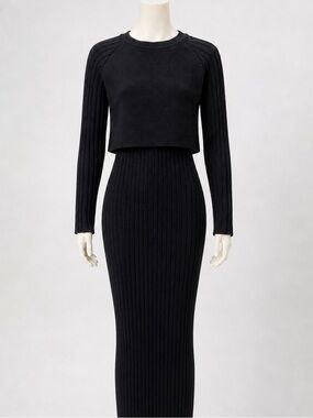 Black Ribbed Sweater Bodycon Maxi Dress-NWOT